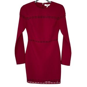 LIKELY‎ Burgundy Long Sleeve Mini Dress Cutout Details Womens Size 2